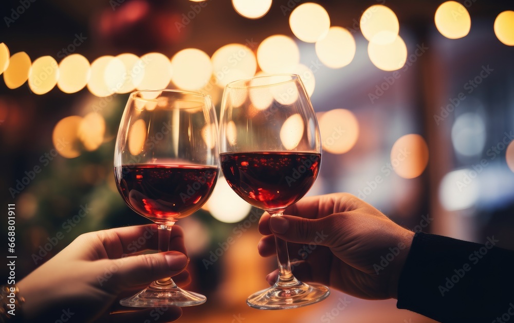 People toasting with wine at Christmas People toasting with wine at Christmas