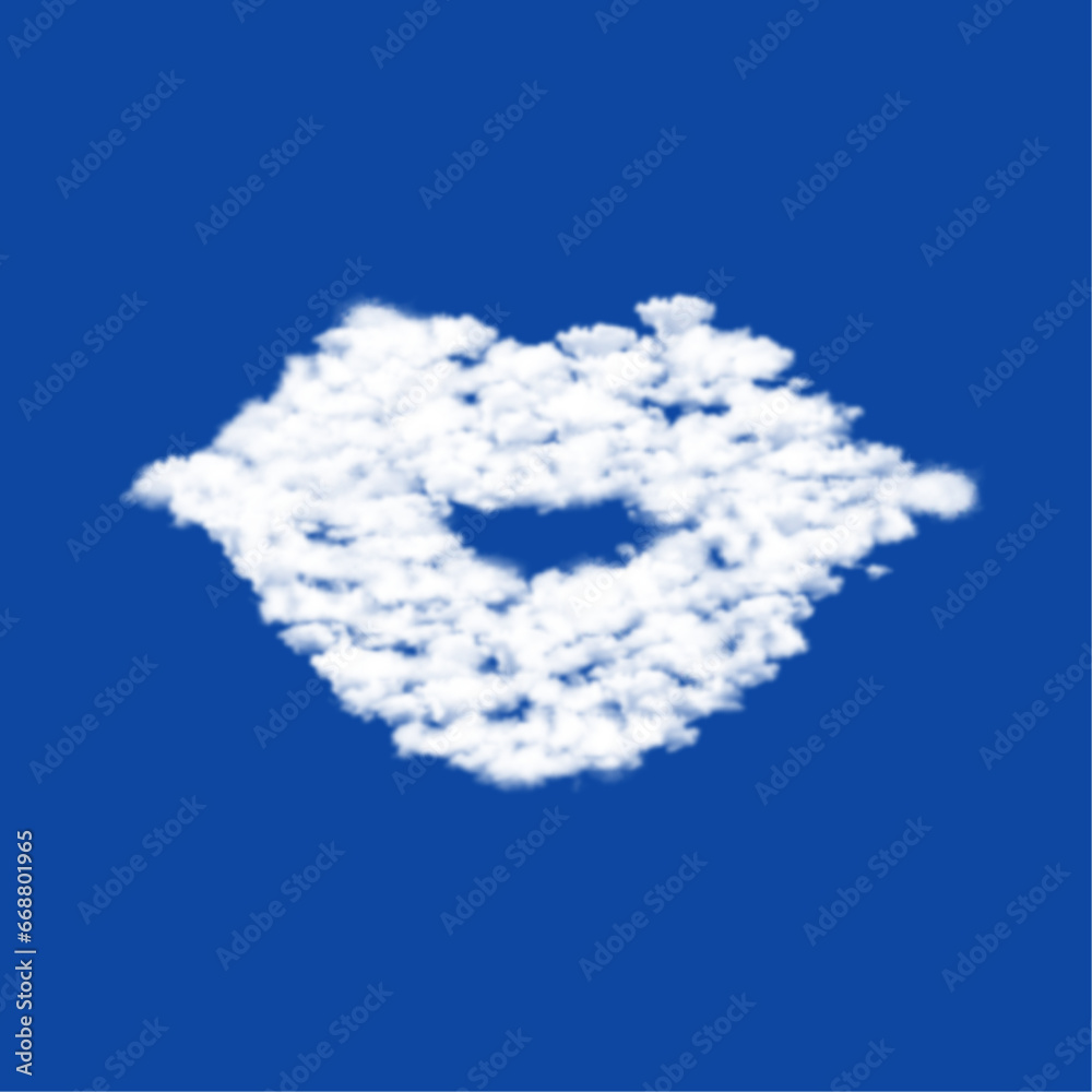 Clouds in the shape of a lips symbol on a blue sky background. A symbol consisting of clouds in the center. Vector illustration on blue background