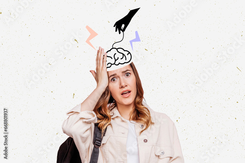 shocked student girl holding her head with tangled thoughts