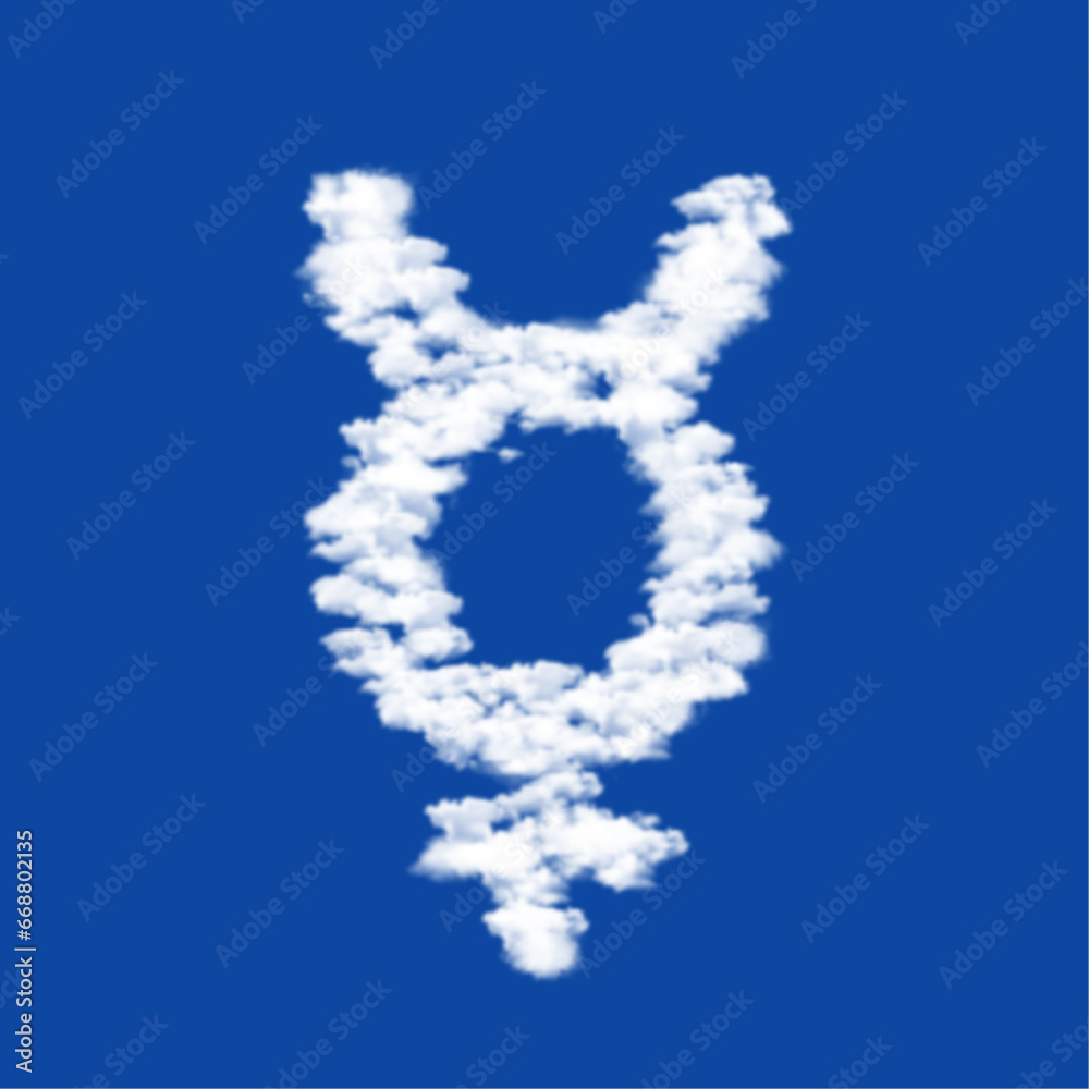 Clouds in the shape of a astrological mercury symbol on a blue sky background. A symbol consisting of clouds in the center. Vector illustration on blue background Clouds in the shape of a astrological mercury symbol on a blue sky background. A symbol consisting of clouds in the center. Vector illustration on blue background