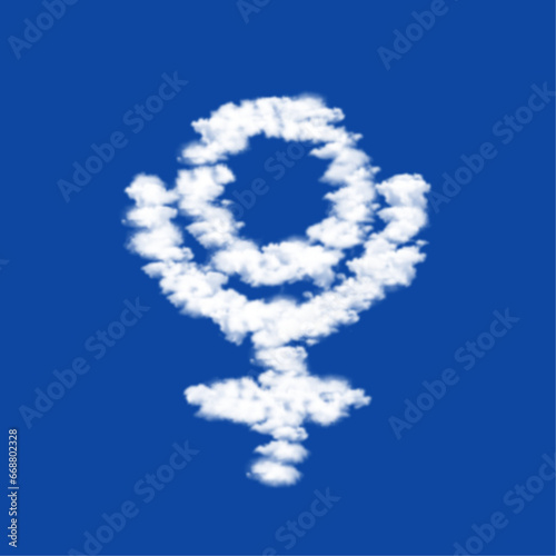 Clouds in the shape of a astrological pluto symbol on a blue sky background. A symbol consisting of clouds in the center. Vector illustration on blue background