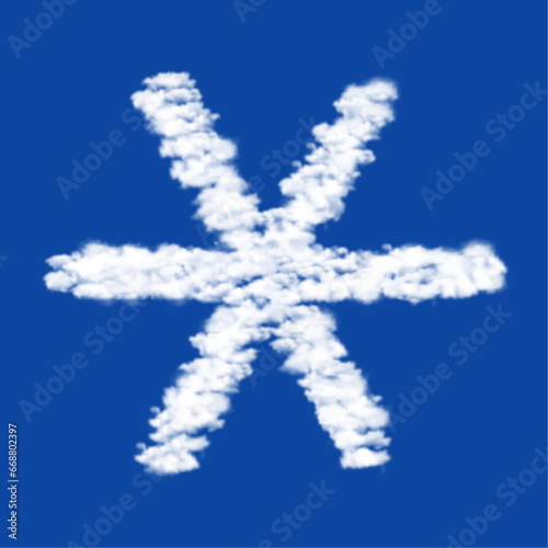 Clouds in the shape of a astrological sextile symbol on a blue sky background. A symbol consisting of clouds in the center. Vector illustration on blue background