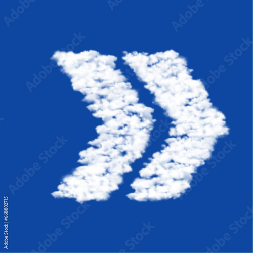 Clouds in the shape of a double arrow symbol on a blue sky background. A symbol consisting of clouds in the center. Vector illustration on blue background