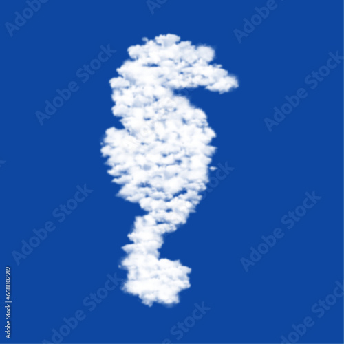 Clouds in the shape of a sea horse symbol on a blue sky background. A symbol consisting of clouds in the center. Vector illustration on blue background