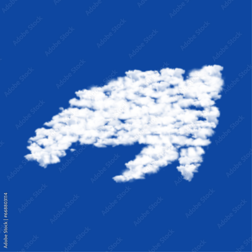 Fototapeta premium Clouds in the shape of a sea turtle symbol on a blue sky background. A symbol consisting of clouds in the center. Vector illustration on blue background