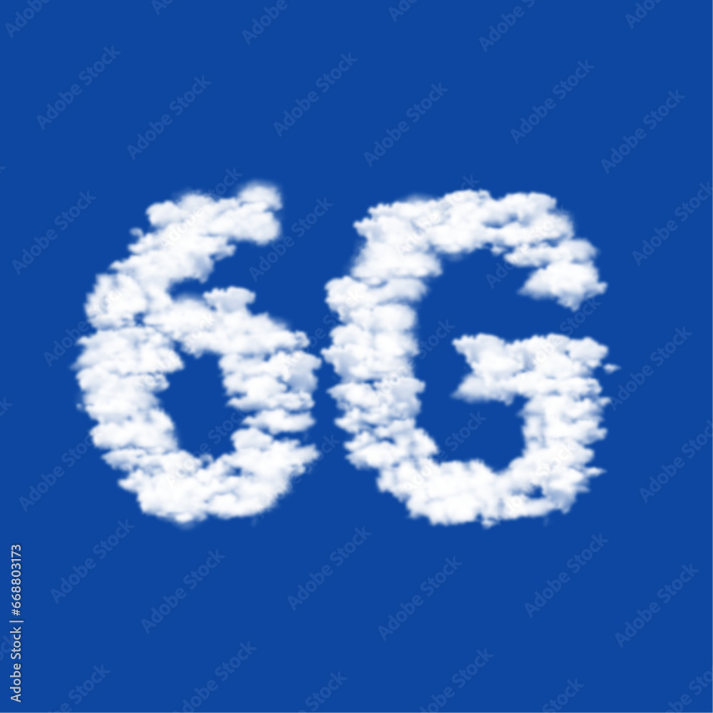 Clouds in the shape of a 6G symbol on a blue sky background. A symbol consisting of clouds in the center. Vector illustration on blue background Clouds in the shape of a 6G symbol on a blue sky background. A symbol consisting of clouds in the center. Vector illustration on blue background
