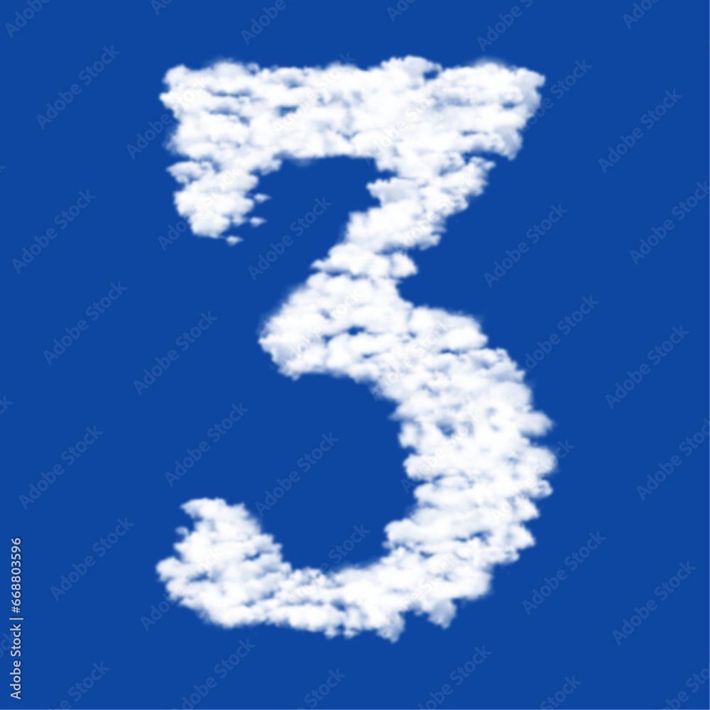 Clouds in the shape of a number three symbol on a blue sky background. A symbol consisting of clouds in the center. Vector illustration on blue background Clouds in the shape of a number three symbol on a blue sky background. A symbol consisting of clouds in the center. Vector illustration on blue background