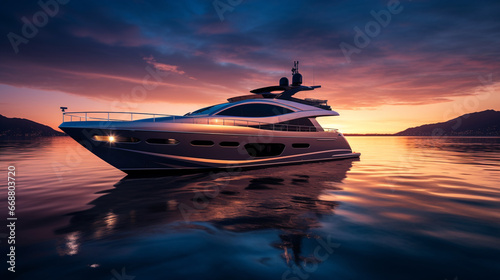 A yacht on the sea at sunset