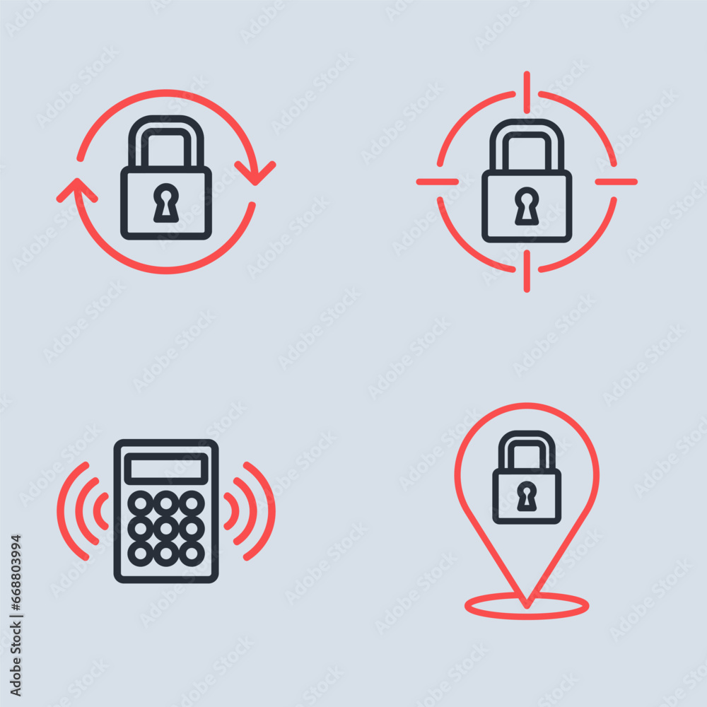 Set line Lock, Security keypad access panel, and icon. Vector Set line Lock, Security keypad access panel, and icon. Vector