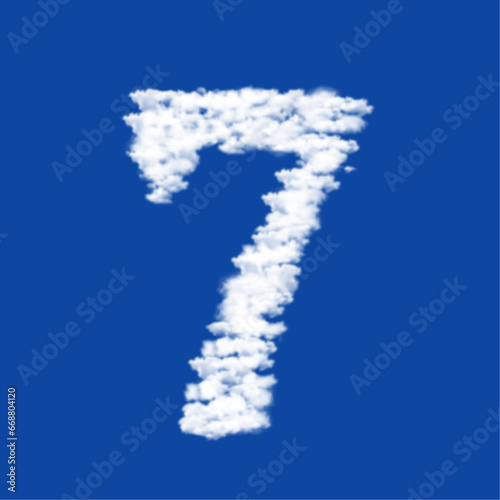 Clouds in the shape of a number seven symbol on a blue sky background. A symbol consisting of clouds in the center. Vector illustration on blue background