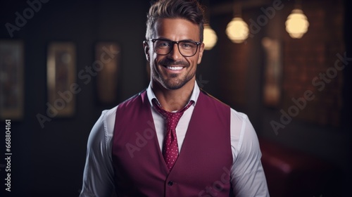 studio photo, a man in stylish fashionable clothes and with a perfect smile