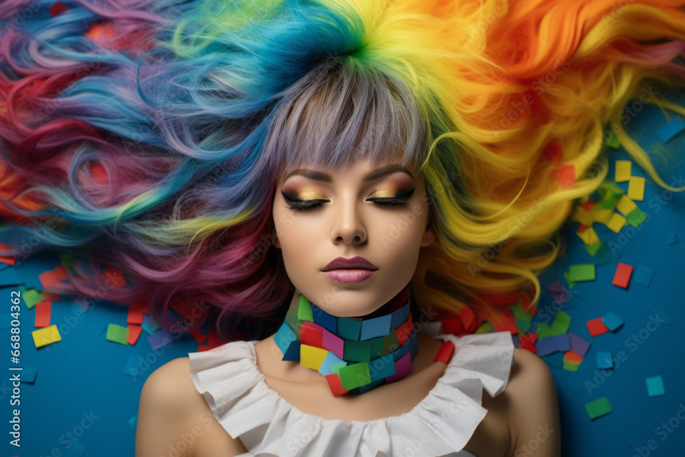 Beautiful young girl with colorful hair. Concept of youth, beauty, creativity and art. Beautiful young girl with colorful hair. Concept of youth, beauty, creativity and art.