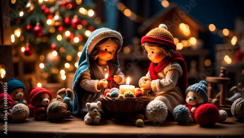 Incredibly detailed Christmas amigurumi and Nativity scenes made of plastic dolls with perfect composition and intricate beauty are trending on ArtStation