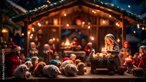 Incredibly detailed Christmas amigurumi and Nativity scenes made of plastic dolls with perfect composition and intricate beauty are trending on ArtStation