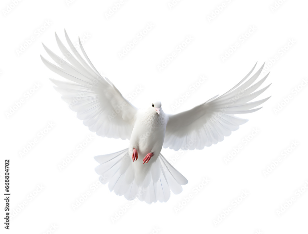white dove flying with wings wide open isolated on a transparent background. Generative AI white dove flying with wings wide open isolated on a transparent background. Generative AI