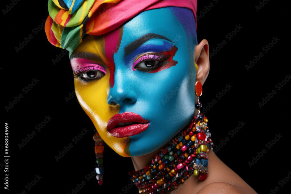 Close up of a young girl with paint on her face. Concept of creativity, art, painting. Close up of a young girl with paint on her face. Concept of creativity, art, painting.