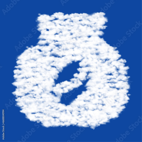 Clouds in the shape of a instant coffee symbol on a blue sky background. A symbol consisting of clouds in the center. Vector illustration on blue background