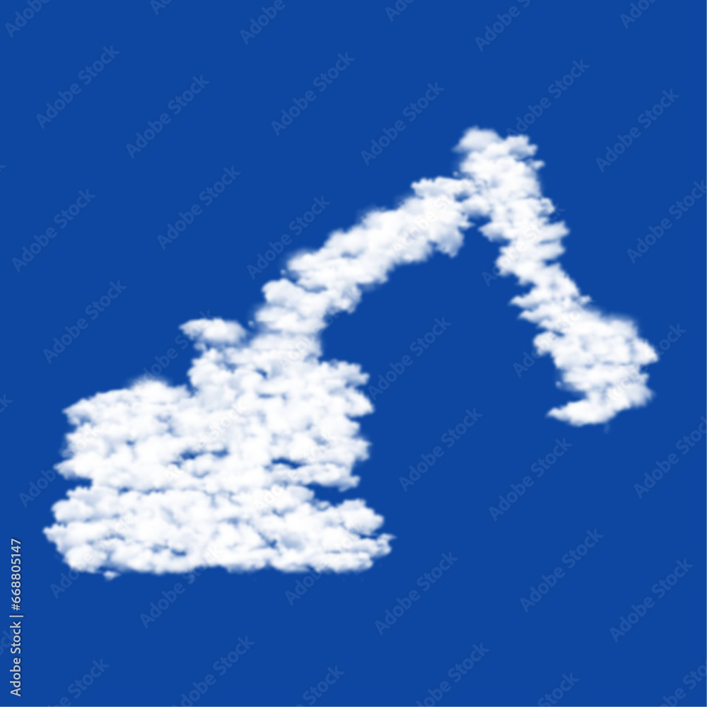 Clouds in the shape of a excavator symbol on a blue sky background. A symbol consisting of clouds in the center. Vector illustration on blue background Clouds in the shape of a excavator symbol on a blue sky background. A symbol consisting of clouds in the center. Vector illustration on blue background