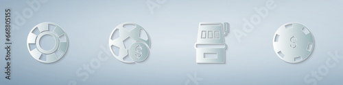 Set Casino chips, Football betting money, Slot machine and with dollar. Paper art style. Vector