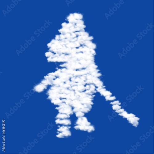 Clouds in the shape of a samurai symbol on a blue sky background. A symbol consisting of clouds in the center. Vector illustration on blue background