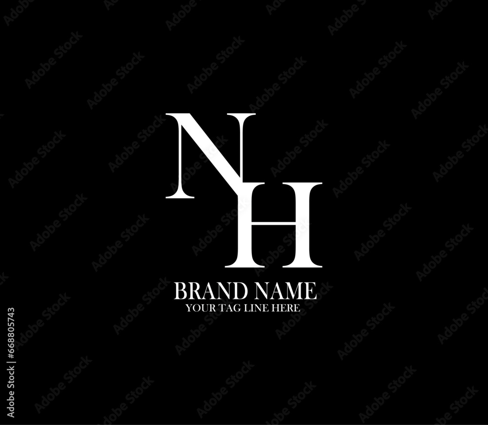 NH letter logo. Alphabet letters Initials Monogram logo. background with black