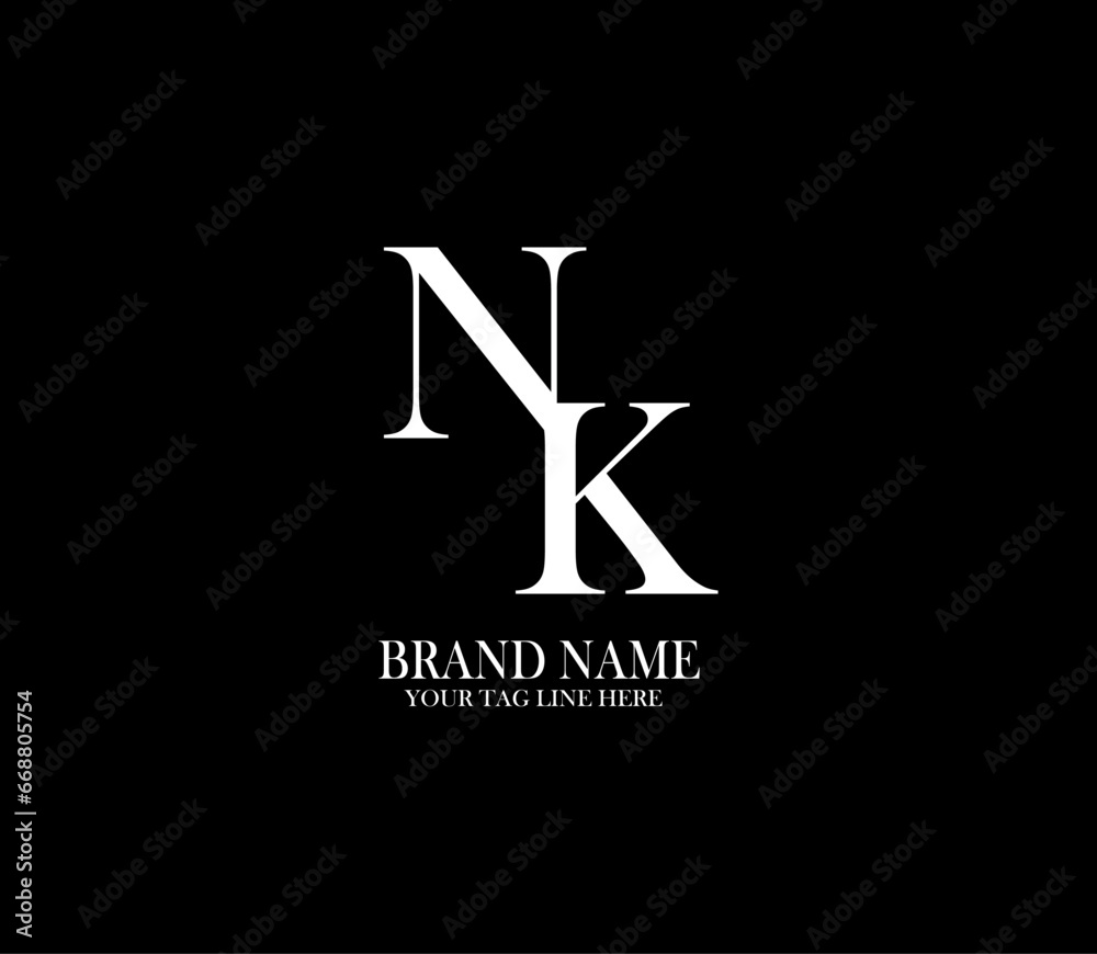 NK letter logo. Alphabet letters Initials Monogram logo. background with black