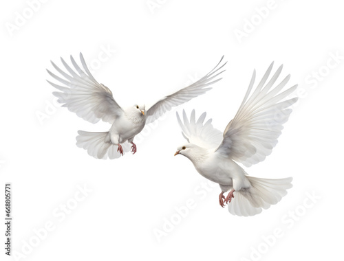 Two white doves are flying. Generative AI © Breyenaiimages
