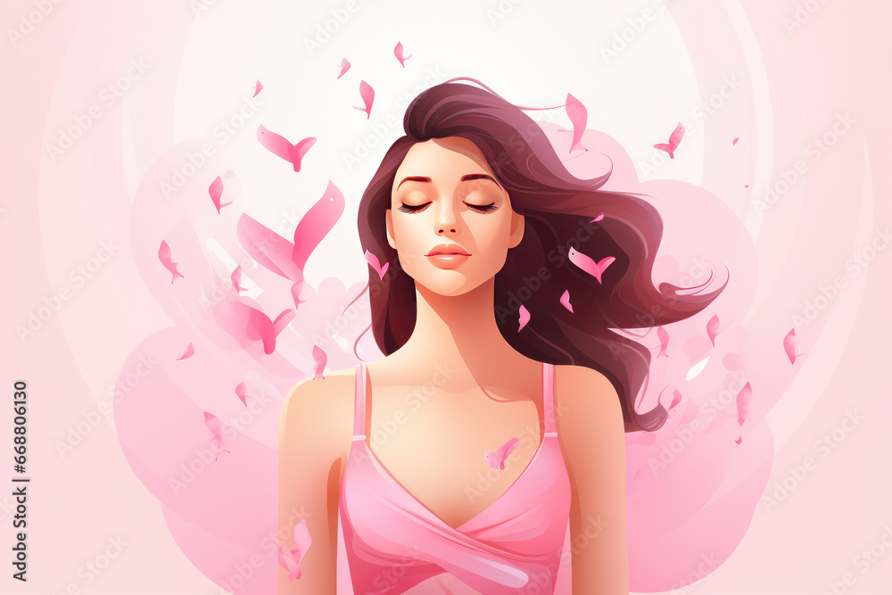 A girl in a pink dress with her eyes closed against a background of pink flying petals, a girl's dreams A girl in a pink dress with her eyes closed against a background of pink flying petals, a girl's dreams