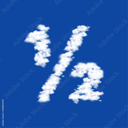 Clouds in the shape of a half fraction symbol on a blue sky background. A symbol consisting of clouds in the center. Vector illustration on blue background