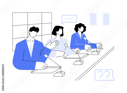 Giving press conference abstract concept vector illustration.