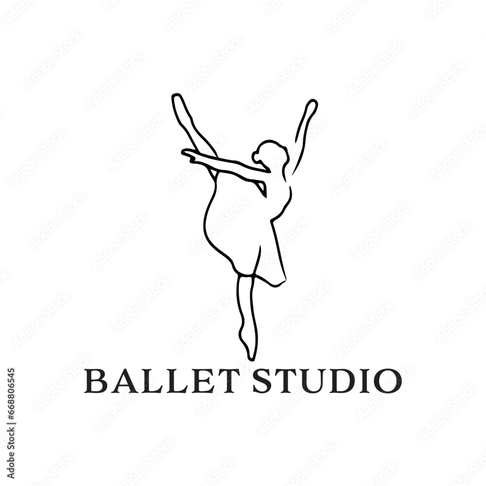 Naklejka premium a minimal line posture woman ballet dance studio logo 