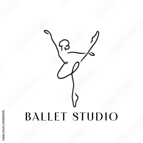 a minimal line posture woman ballet dance studio logo 