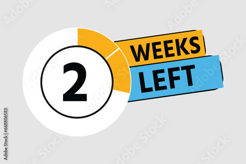 Number 2 of week left to go. Collection badges sale, 2 week to go banner ribbon. Flat style vector illustration, landing page, banner, Countdown timer sign, Number days left countdown photo