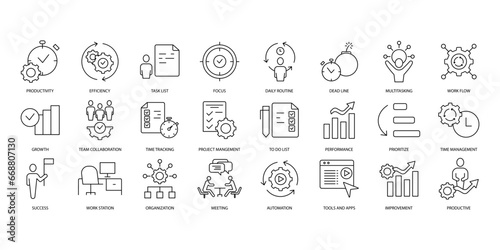 Productivity icons set. Set of editable stroke icons.Vector set of Productivity