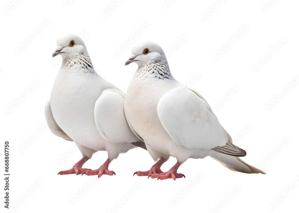 Fototapeta premium A pair of white doves are making love while sitting on a tree branch. Generative AI