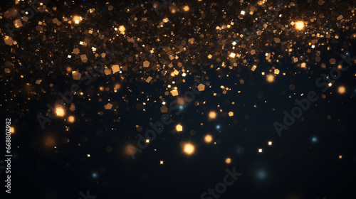 wallpaper of a dark background with floating golden glitter emitting shine © Jess rodriguez