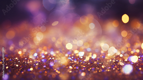 Wallpaper of an elegant background of bright purple and gold colors with a blurred bokeh background