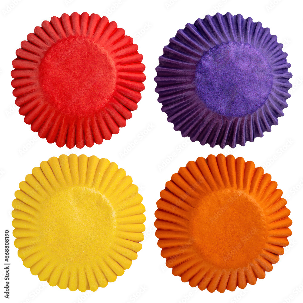 Fototapeta premium Colourful closeup pic of four cupcake paper baking cups