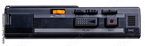 Closeup front view of a vintage tape cassette recorder and player