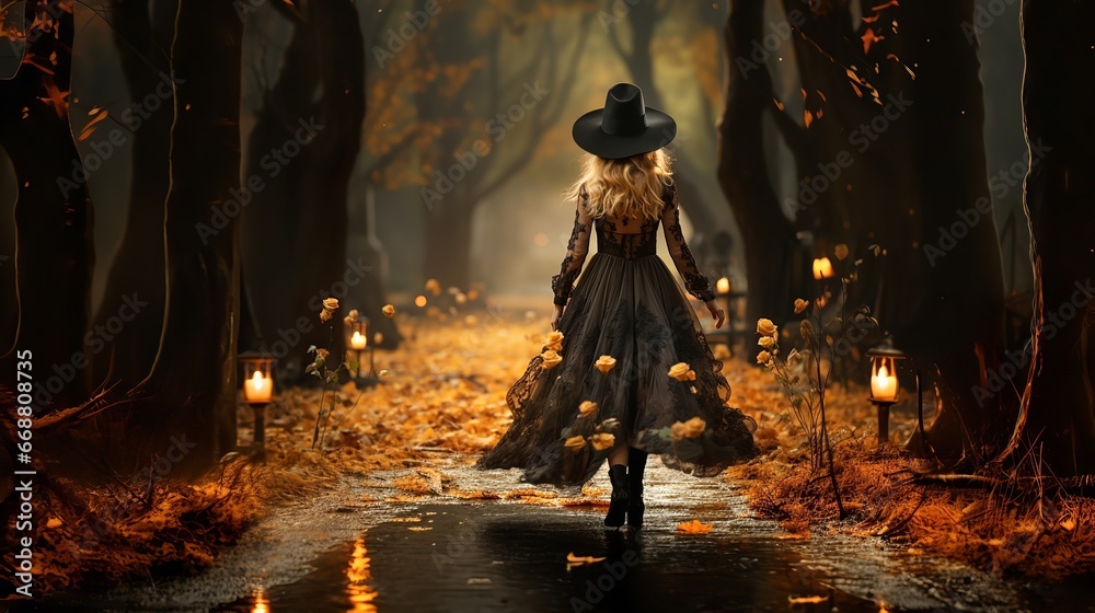 Fototapeta premium a pretty witch. it's time for helloween created by ai