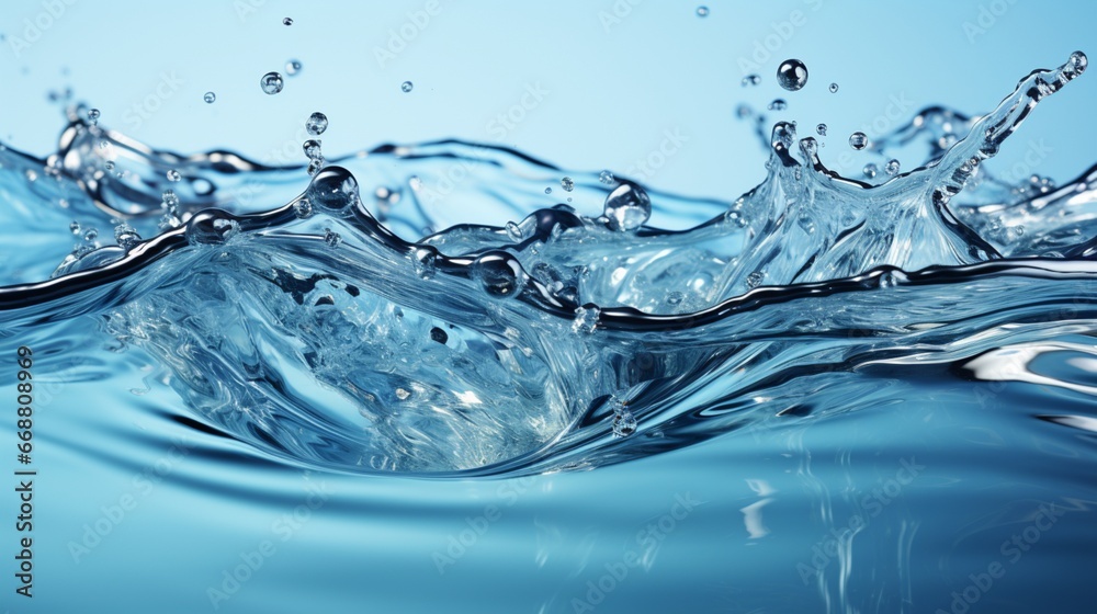 Blue water splash with ripples isolated on transparent background.
