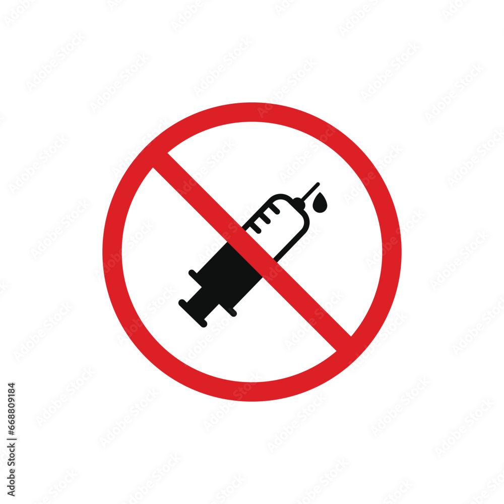 No injection icon sign symbol isolated on white background. No drugs icon No injection icon sign symbol isolated on white background. No drugs icon
