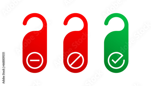 Do not disturb door hanger sign icon, hotel service, rest, simple outline flat green and red color style vector illustration.