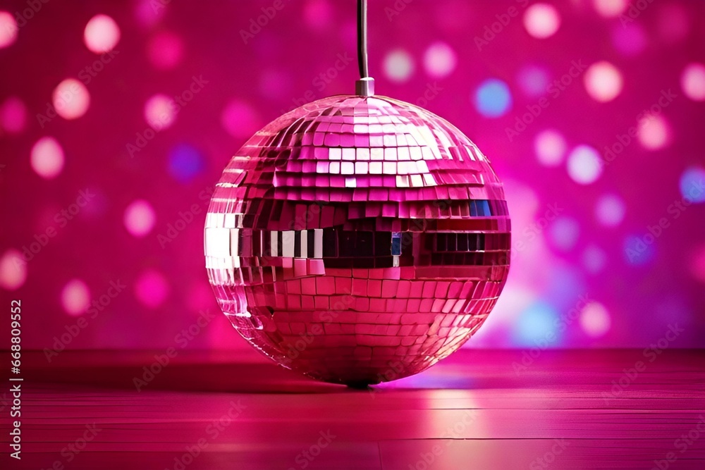 Obraz premium Pink disco ball,dance,light,culb,mirror,shine,celebration,Ai generated 