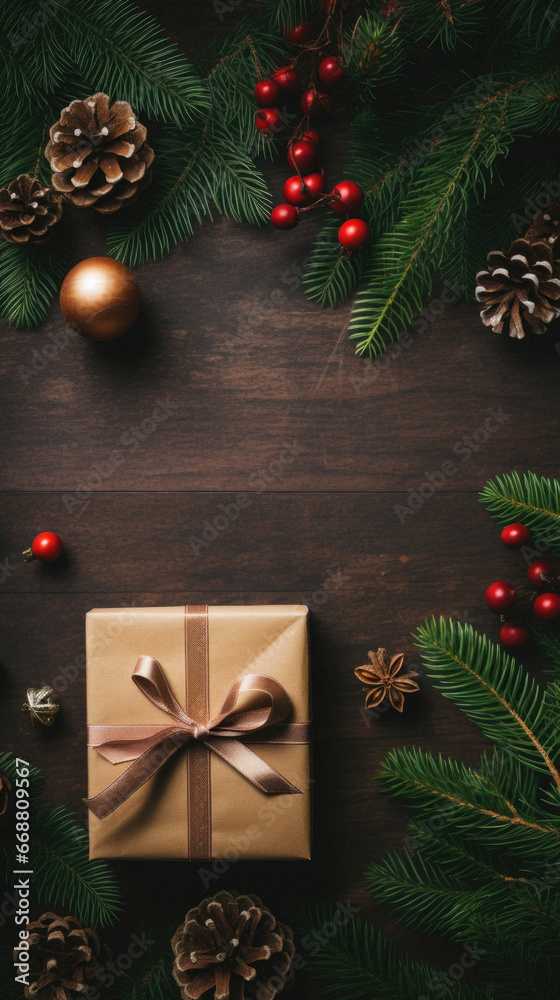 Christmas background. christmas tree branches and decorations on a wooden table. Christmas background. christmas tree branches and decorations on a wooden table.