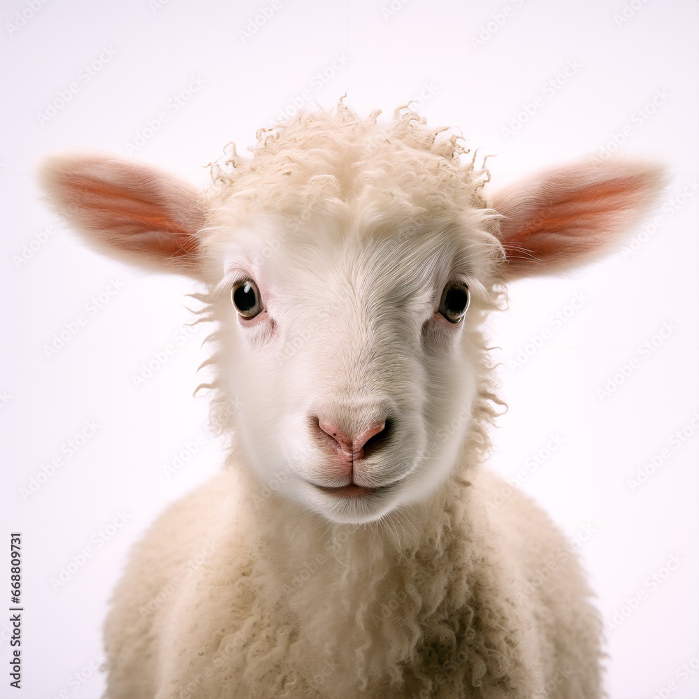 Fototapeta premium Lamb/Sheep in a portrait studio, innocent, inquisitive nature. 