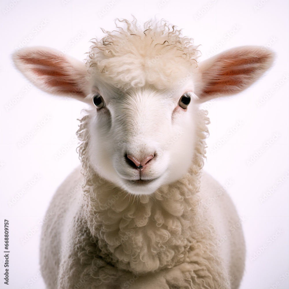 Fototapeta premium Lamb/Sheep in a portrait studio, innocent, inquisitive nature. 