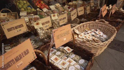 View of colourful nuts and seeds stall in Montepulciano, Montepulciano, Province of Siena, Tuscany, Italy photo