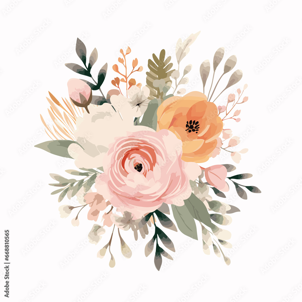 Watercolor bouquet flat illustration on a white background