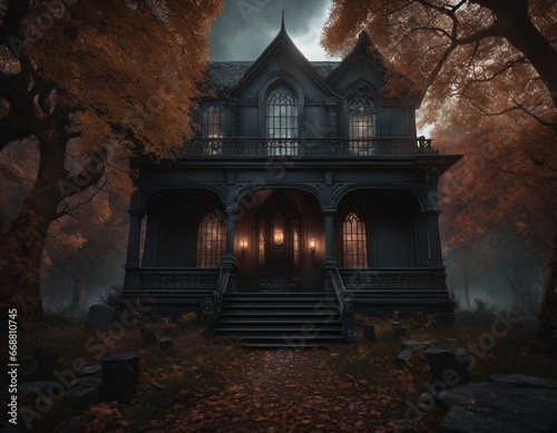 Gloomy Gothic landscape. Gloomy mysterious house